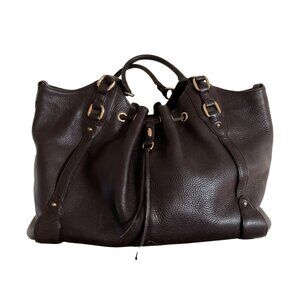 Cole Haan Village Soft Drawstring Tote Brown Pebbled Leather Shoulder Bag Purse